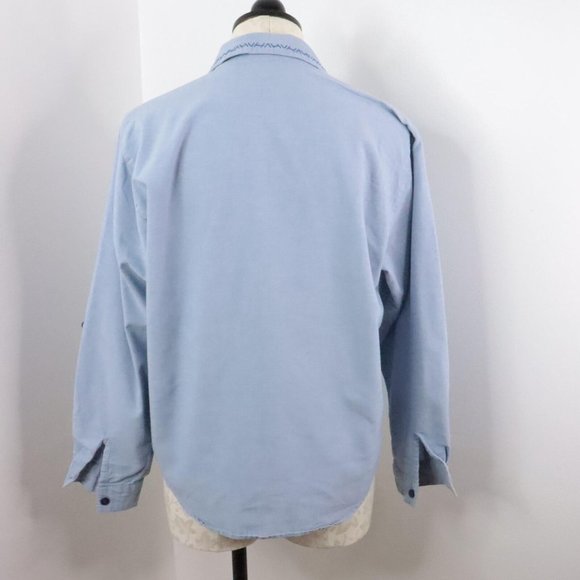 Napa Valley Petites Women's M Blue Embroidered Leaf Button-Up Roll-Tab Shirt - Picture 8 of 9